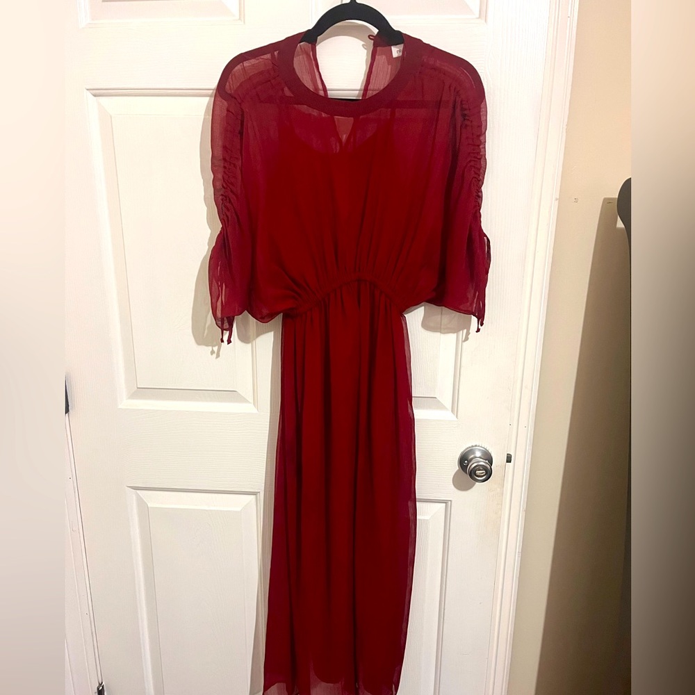 Prologue maroon sheer midi dress with same color slip size XS